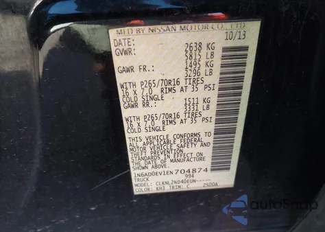 2014 Nissan Frontier Sv from USA, damaged, VIN 1N6AD0EV1EN704874